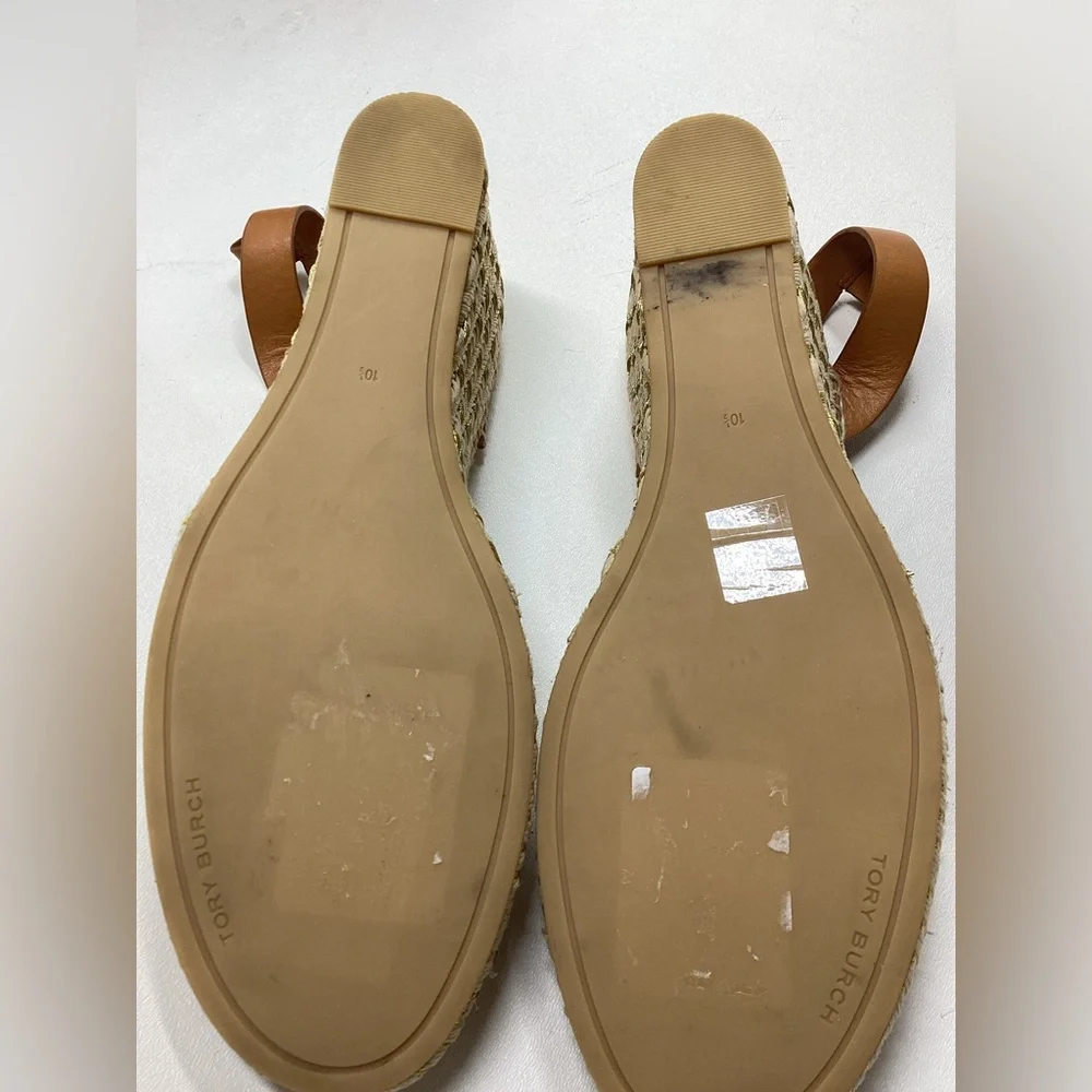Tory Burch Beige Espadrille Wedge Sandals‎ Size 10.5